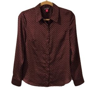 Vince Camuto Daisy Print Silky Collared Buttondown Blouse Burgundy